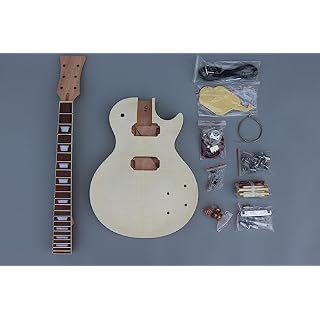 WUQIMUSC Kit de guitare électrique brut pour bricolage en acajou plaqué érable Manche 22 frettes 62,9 cm Accessoires complets inclus – Image 2