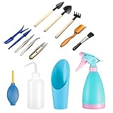 14 Pieces Succulent Plants Tools, Mini Garden Hand Tools Miniature Fairy Garden Tools Kit Bonsai Tools Planting Set with Scissors, Mini Rake, Shovel, Transplanting Tool Watering Can etc