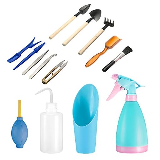 14 Pieces Succulent Plants Tools, Mini Garden Hand Tools Miniature Fairy Garden Tools Kit Bonsai Tools Planting Set with Scissors, Mini Rake, Shovel, Transplanting Tool Watering Can etc