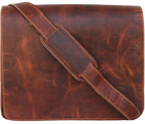 Bolso bandolera de piel para portátil Jaald maletín marrón grande