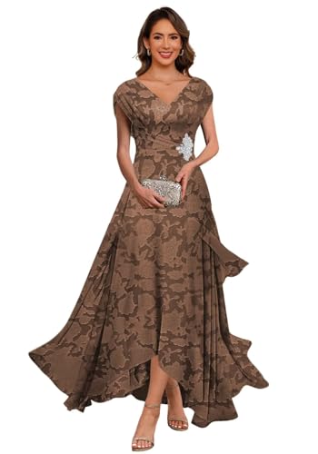 Women's Floral Print Mother of The Bride Dresses with Cap Sleeves Aline Pleated Formal Evening Dress DE532
