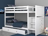 Discovery World Furniture Twin Over Twin Stair Stepper Bed with Trundle in White Finish