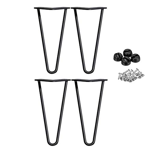 4XSchwerlaste Haarnadel Tischbeine-Überlegener Schweißen Schwarzer Gußstahl 10mm 25cm Höhe Moderner Stil MetallHairpin Legs Esszimmer Möbelzubehör mit Freie Bodenschoner und Schrauben