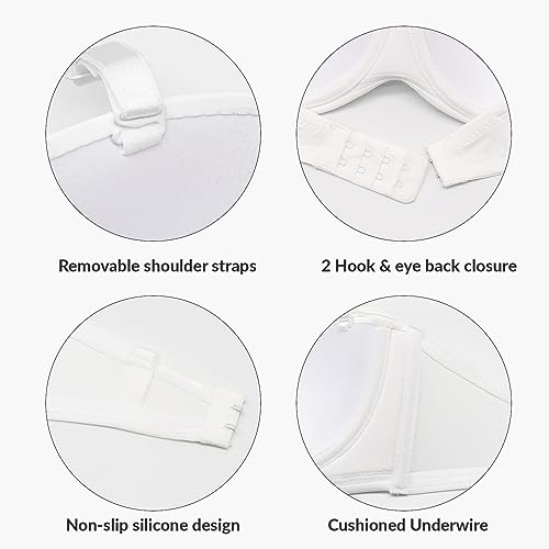 Eleplus Women's Strapless Bra Push Up Underwired Plus Size Multiway Convertible Bra(White,44DD) - Image 4