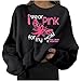 Produktbild Wave166 Damen Sweatshirts Kampagne zur Sensibilisierung für Brustkrebs Pink Ribbon Buchstaben und Schmetterlings Gedruckte t-Shirt Langarm Rundhals Unifarben Lässig Pullover