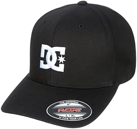 DC mens Star Flexfit Curve Brim Hat Baseball Cap, Black, Large-X-Large US