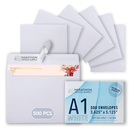 MOS White RSVP Envelopes A1 4Bar (3.625 x 5.125 Inch) 500 Pack, Self-Seal Heavyweight for 3.5 x 5 Cards, Thank You Notes, Gift Cards, Wedding Response Cards, Note Cards by Marathon Office Supply - Used condition - US$29.76