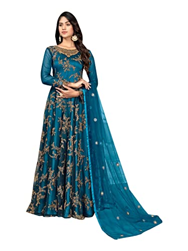 Robe longue indienne de soirée masquant les imperfections bleu 38
