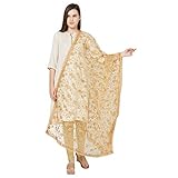 DUPATTA BAZAAR Woman's Golden Floral Embroidered Net Dupatta.