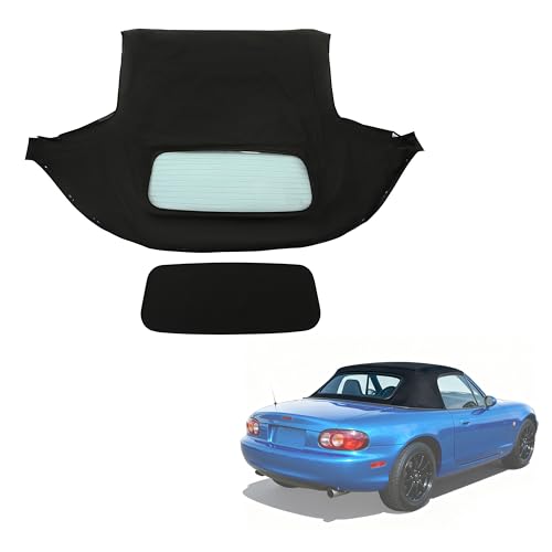 HECASA Convertible Soft Top Compatible with 1990-2005 Mazda Miata with Heated Glass Window, Replacement Soft Roof Black Cabrio Premium Grade Sailcloth Vinyl