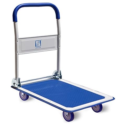 Push Cart Dolly by Wellmax, Moving Platform Hand Truck, Foldable for Easy Storage and 360 Degree Swivel Wheels with 330lb Weight Capacity, Blue Color Cover