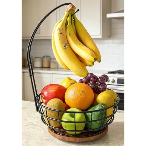 Sevenblue 360° Rotating Fruit Bowl for Kitchen Counter with Banana Holder