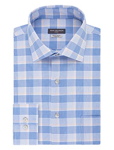 Van Heusen Men's Dress Shirt Regular Fit Flex Collar Stretch Check, Ultra Blue, 17.5