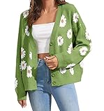 Women's Floral Print Cardigan Long Sleeve Open Front Button Down V Neck Knitted Sweaters