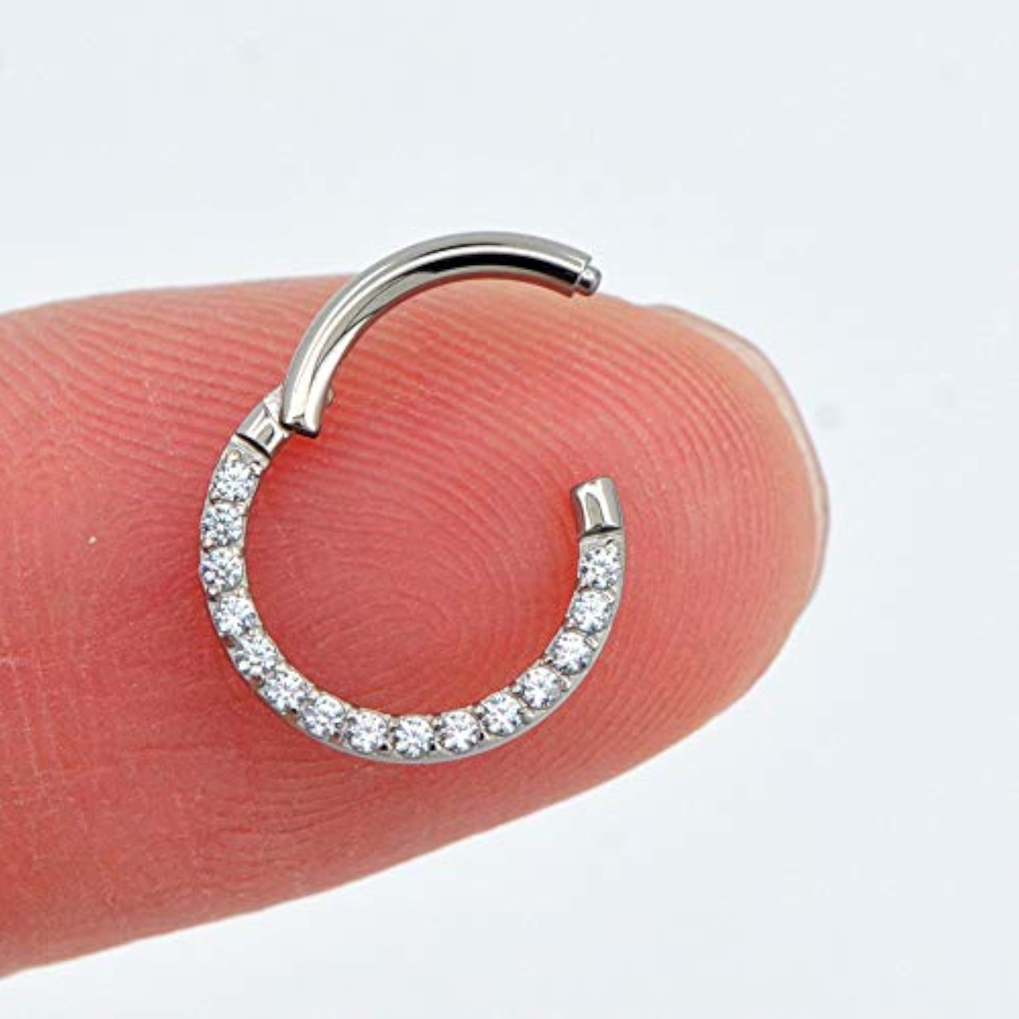Titanium Daith Earring Hoop with Clear CZ, 16G