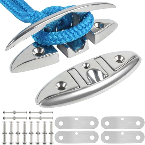 ORLANG 316 Stainless Steel Boat Cleats 5 Inch, Marine Grade Dock Cleats with Stainless Steel Bolts and Back Plate,Boat Dock Cleats Folding Dock Cleats for Deck and Boat (2 Pack)