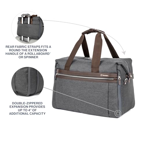 Image of Travelpro Platinum Elite Carry on Soft Travel Duffel Bag, Weekender, Gym Bag, Men and Women, 19 Inch, 49L, Vintage Grey