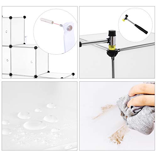 SONGMICS Armario Modular de Plástico PP, Estantería de almacenaje con 16 Cubos, 143 x 36 x 143 cm, Semitraslúcido Blanco LPC44B