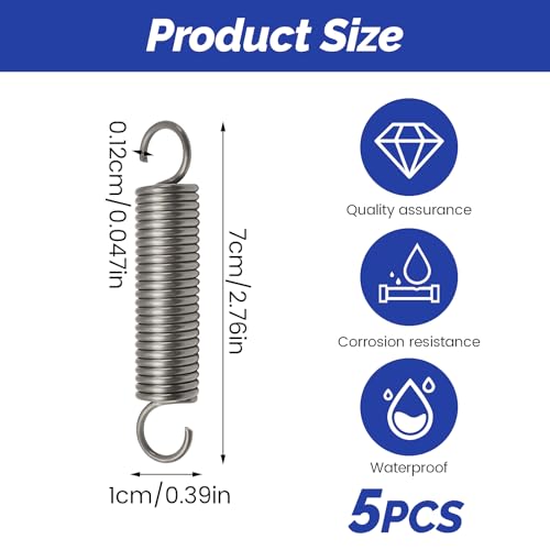 Zugfedern mit Haken, 5 Stück Spannfeder Zugfeder 70mm Freie Länge Außendurchmesser 10mm Drahtdurchmesser 1.2mm Spannungsfeder Spiralfeder (1,2x10x70mm)
