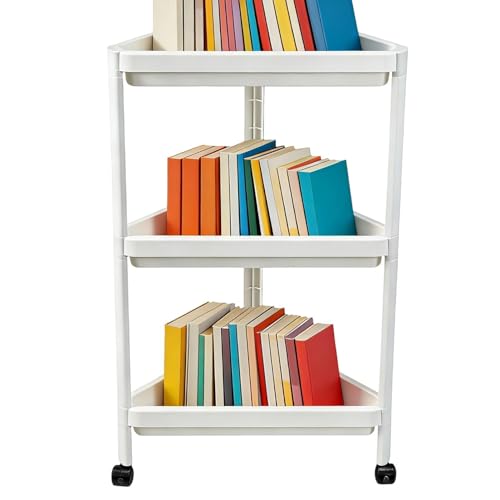 Estantes rinconeros con almacenaje - 3 niveles que ahorran espacio con ruedas inferiores | Estantes Triangulares de Almacenamiento | para salón, dormitorio, estudio, baño, cocina, libros, macetas, art