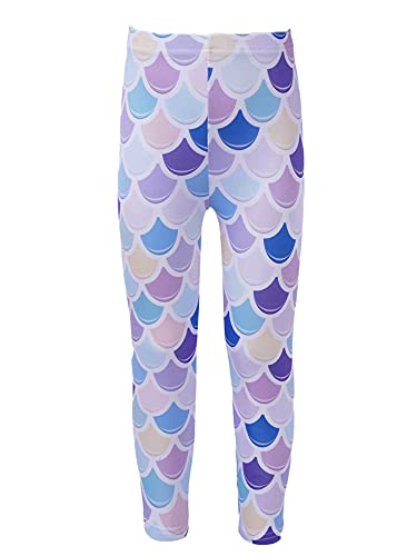iEFiEL Kids Girls Athletic Leggings Floral Print Elastic High Wasit Gymnastics Leggings Tights Pants Activewear Purple Fish Scales 7-8 Years