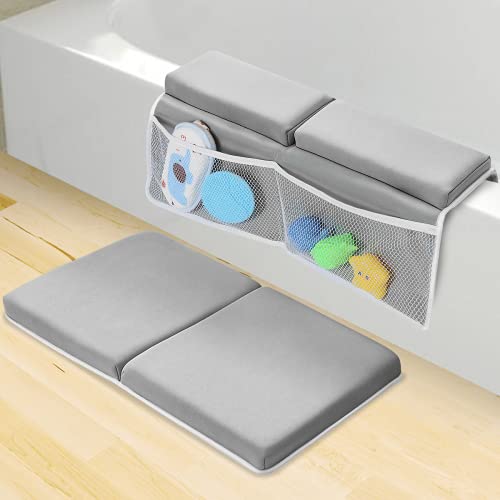 Bath Kneeler and Elbow Rest Pad Set, 1.5 inch Thick Bath Kneeling mat Non-Slip Baby Bathtub Kneeling Mat Quick Drying Bathtub Knee Cushion with 4 Mesh Bags 3 Squeeze Toys for Baby Happy Bathing Time
