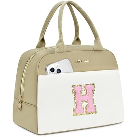 UTOTEBAG Initial Lunch Bag for Women, Preppy Insulated Lunch Box with Front Pocket-Small Wide Open Cute Cooler Bag for Work/Travel/Picnic（Letter H） Cover