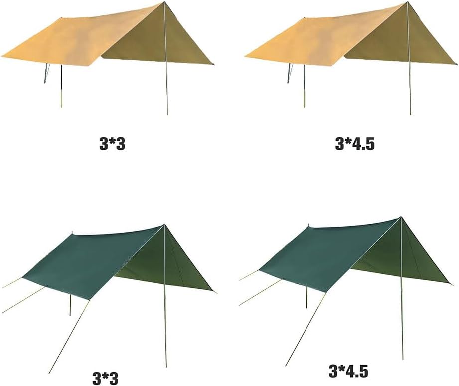 サンシェルタークロス 軽量 防水 多人数用キャノピー キャンプテント 収納バッグ付き バーベキュー ピクニック ハンモック, カーキ