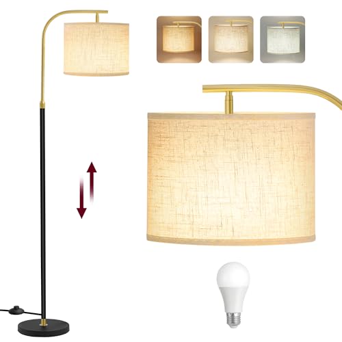 VASAGLE Floor Lamp for Living Room, Modern Arc Standing Lamp, Adjustable Height 150-175 cm, with Foot Switch, Fabric Lampshade, E27 Socket, Ink Black LFL006BD03