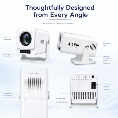 Image of Ailkin Smart Gaming Projector Autofocus Native 1080P, 4K Support, 12000 Lumens Android 14 Smart Projector with WiFi 6 Bluetooth, 4D Keystone, Home Theater Outdoor Movie Projector