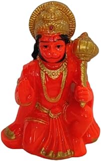 Hanuman Ji Ki Murti in Blessing Posture with Gada Sitting Lord Balaji Bajrangbali Sankat Mochan Bhagwan Idol for Temple car Dashboard Home Decor Statue Gift Decorative Showpiece - 9 cm