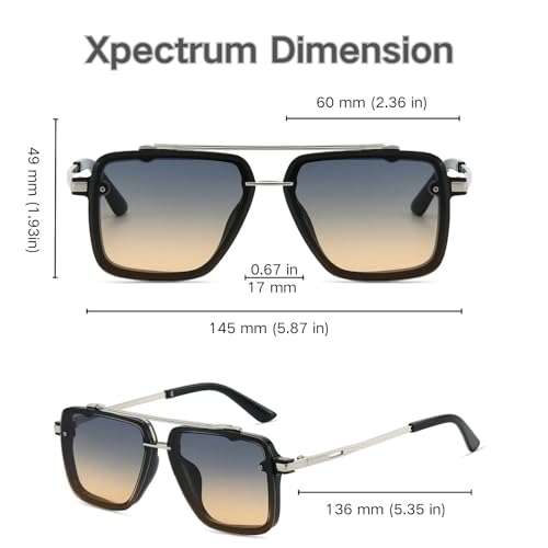Image of Xpectrum Retro Square Aviator Sunglasses for Men Women Vintage 70s Disco Gangster Style Rectangle Glasses