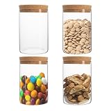 CHPINDAM Glass Jars with Cork Lids - Set of 4 (21oz) Glass Storage Jars with Airtight Lids for Spices, Cereal, Flower Tea, Coffee Bean, Pantry Organization (21oz*4pcs)