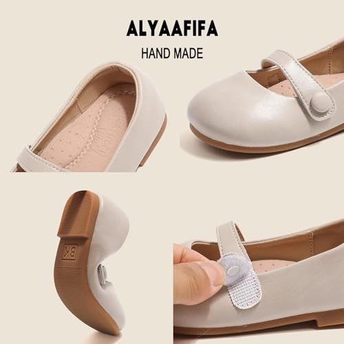 Alyaafifa Cute Mary Jane Flats for Girls Closed Round Toe Ankle Strap Hook and Loop Pumps Toddler Little Kids Big Kid Casual Party School Uniform Dress Shoes Lightweight3