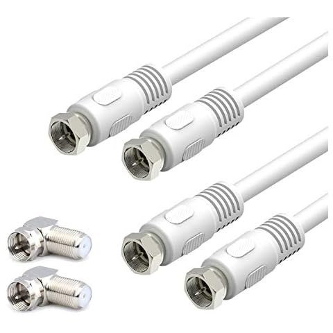 RFAdapter Coaxial Cable 6ft, TV Antenna Cable, 2 Pack White 75 Ohm Quad Shield RG6 Coax Cables with F-Male Connectors, Ideal for TV Antenna DVR Satellite Cover