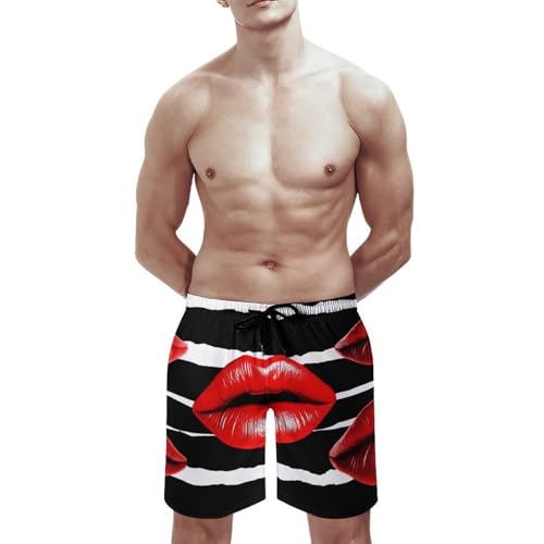 Men's Swim Trunks Red Lips Kiss Quick Dry Beach Shorts Mesh Lined Swimming Shorts with Pockets2