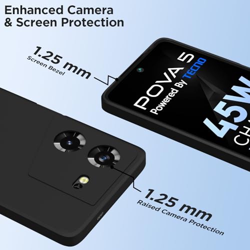 Image of Outlouders Back Cover for Techno Pova 5 / Techno Pova 5 Pro 5G | Camera Protection | Durable Soft Matte Silicone Bumper Case (Black)