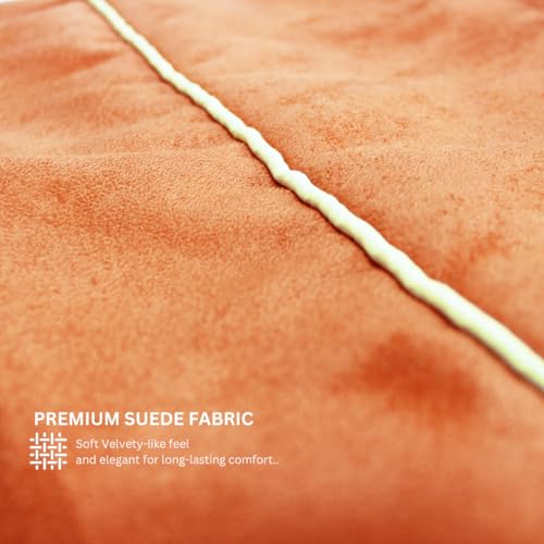 Image of AURAVE Suede 300 TC Printed Bolster Cover with Drawstring Closure, Set of 2, Soft Breathable Durable Machine Washable for Sofa Bed & Home Decor, 15 inchx30 inch, Orange | Cover Only