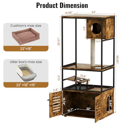 image for Lamerge Cat Tree with Litter Box Enclosure, All-in-1 Large Cat Litter 