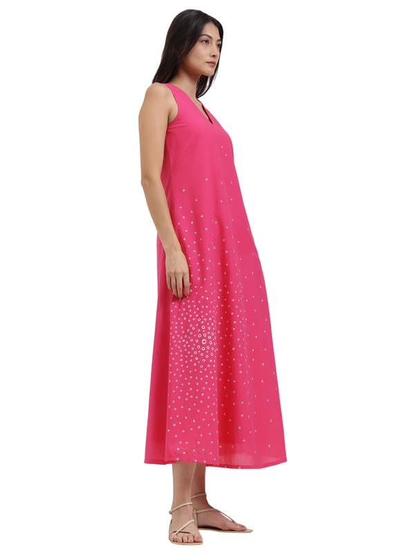 pink fort Cotton Bandhani A-Line Dress - Pink-picture-45