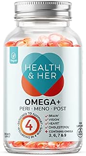 Health & Her Omega+ for Women  Vegan Omega 3,6,7&9 Supplement Containing Evening Primrose, Sea Buckthorn & Algal Oil -1 Month Supply - 90 Softgel Capsules