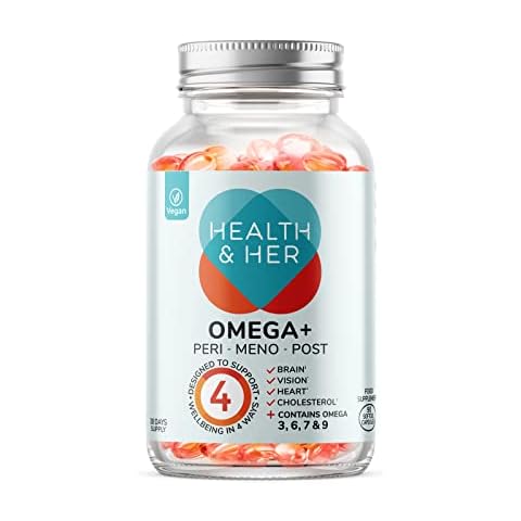 Health & Her Omega+ for Women - Vegan Omega 3,6,7&9 Supplement Containing Evening Primrose, Sea Buckthorn & Algal Oil -1 Month Supply - 90 Softgel Capsules Cover