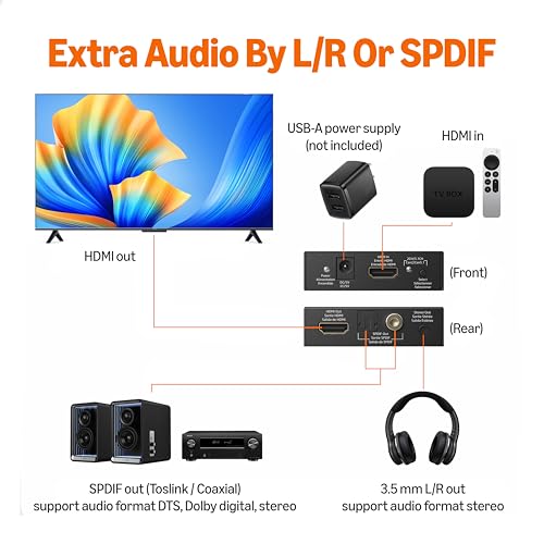 Image of Amazon Basics 4K @30Hz HDMI to HDMI and Audio Extractor Converter with SPDIF, Stereo Audio Output, Toslink Optical Audio for Apple TV, Fire TV, Fire Stick, Blu-Ray Players, Black