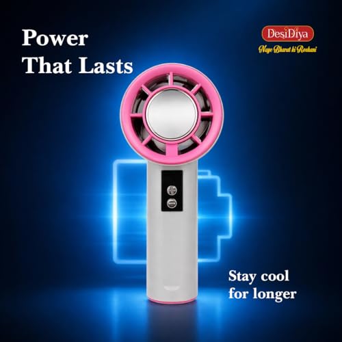 Image of Desidiya Portable Rechargeable Hand Fan 12000RPM 2600mAh LED Display | 200 adjustable speed levels with LED display showing battery percentage and wind speed.