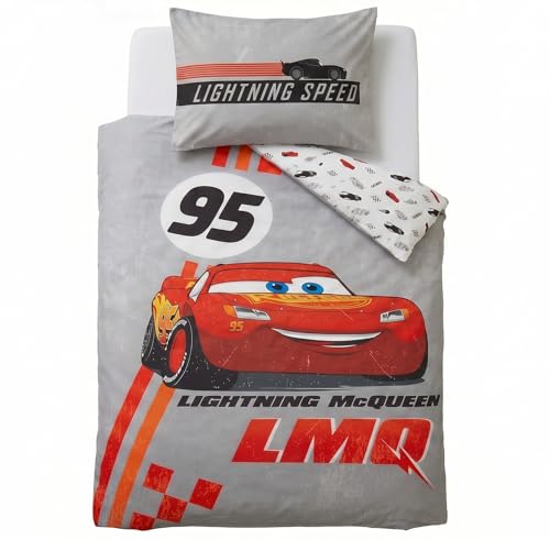 Disney Cars McQueen Kinder-Bettwäsche-Set | Bettbezug 140x200 cm + Kissenbezug 50x70 cm 100% Baumwolle | Weiche atmungsaktive Bettwäsche für Kinder | Offizielles Cars Vintage Design