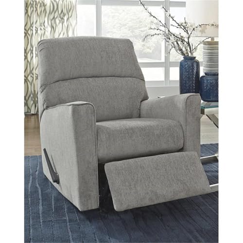 Image of Signature Design by Ashley Manual Rocker Recliner Chair, Alloy Gray | Plush 100% polyester chenille fabric, Durable and comfortable cushions, Relaxing living room use, Altari Series
