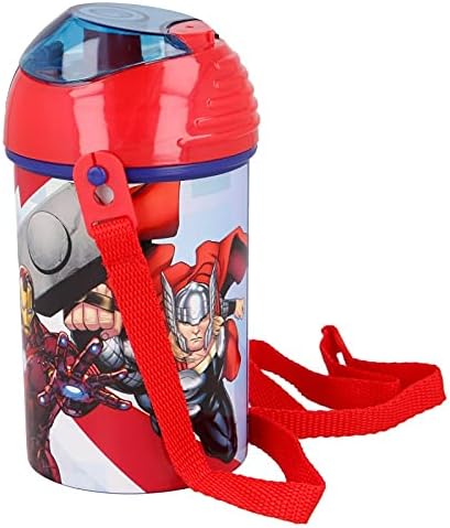 Avengers Pop Up Water Bottle Drink Bottle Flask with Neck Cord for Easy Carry School Lunch Kids Childrens 450ml Includes Avengers Keychain