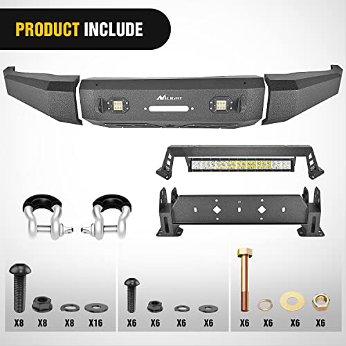 Image of Nilight Front Bumper Full Width Steel Compatible for 2014 2015 2016 2017 2018 2019 2020 2021 Toyota Tundra Pickup Truck with Winch Plate Offroad 120W Light Bar 18w LED Pods
