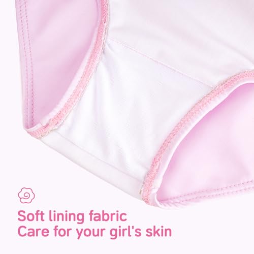 JiAmy Girls Swimsuits - One Piece Bathing Suit, Long Sleeve Zipper UPF 50+, Quick Dry Beach Swimwear for Kid 4-12 Years4