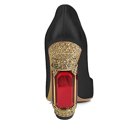 FSJ Women Pointed Toe Crystal High Heel Pumps Comfort Slip On Chunky Block Heel Bridal Wedding Evening Party Prom Shoes Size 4-15 US3